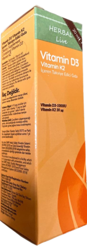 D3 + K2 Içeren Takviye Edici Vitamin 20 Ml Damlalıklı Cam Şişe Kolekalsiferol Ve Menakuinon 7 Içeren Takviye Gıda - 1